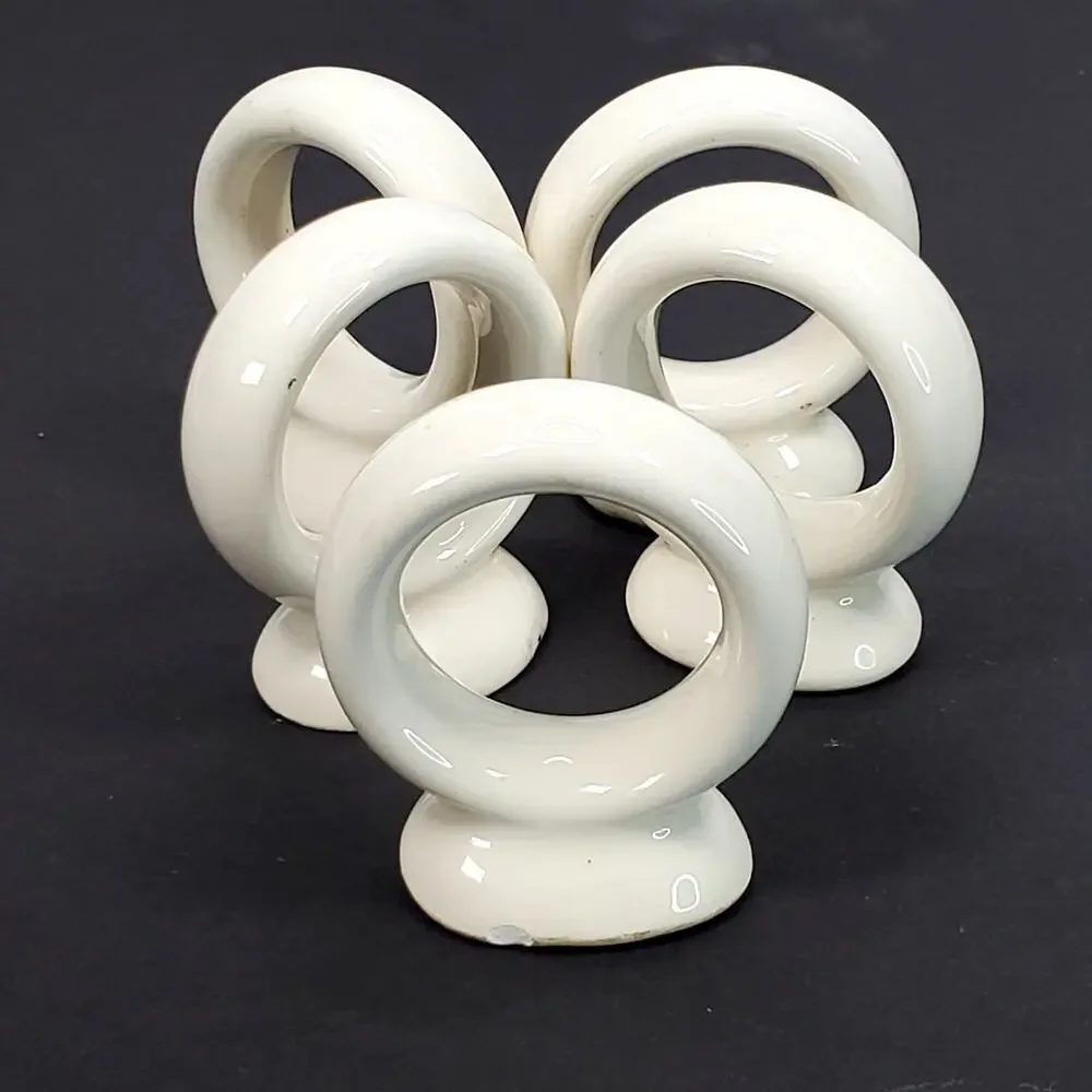 Vtg O'roark 1982 White Ceramic Napkin Ring Set Tableware Decor Retro Lot of 5